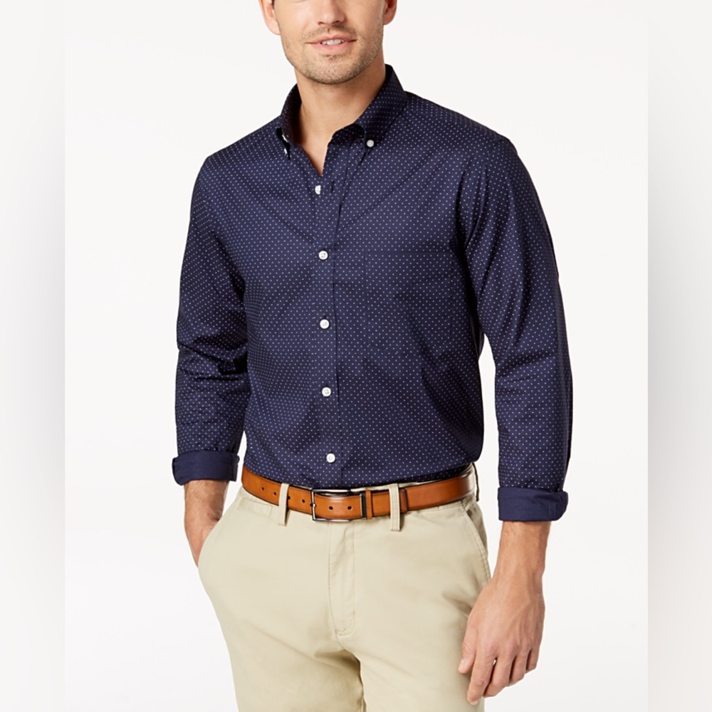CLUB ROOM Men's Micro Dot Print Stretch Cotton Shirt